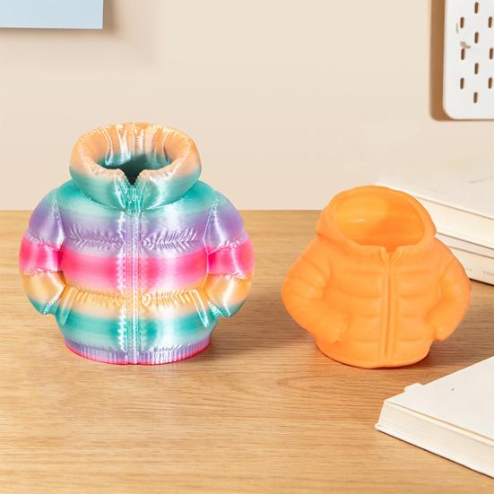 Puffer Jacket Pen Holder, 3D Printed Desk Organizer, Novelty Stationery Holder for Office Home, Creative Gift for Kids Students