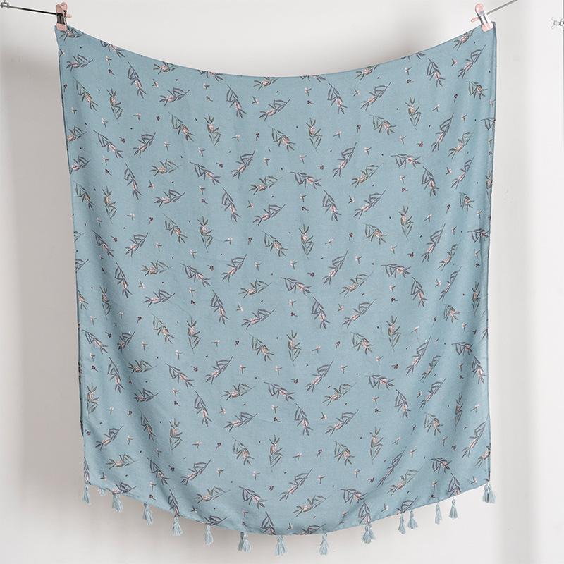 Spain Lovely Branch Floral Tassel Viscose Shawl Scarf High Quality Wrap Pashmina Stole Bufandas Muslim Hijab Sjaal 180*90Cm