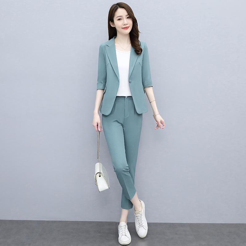 

Женский стильный костюм-двойка 2024 года: Омолаживающие, повседневные и профессиональные на весну/осень Extra Large зелёный