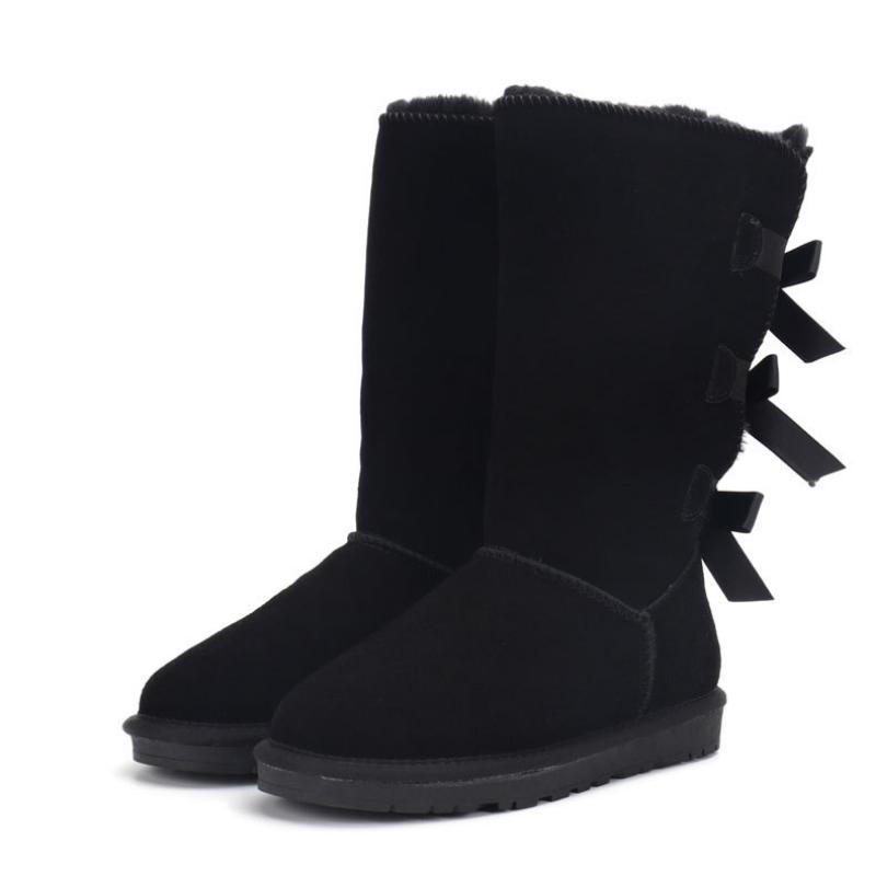 Schneestiefel Echtes Leder Warm Herren Damen Stiefel Schuhe Mode Drei Schleifen Schnürung Hohe Stiefel Damen Winter Warm Pelzstiefel Größe 34-45