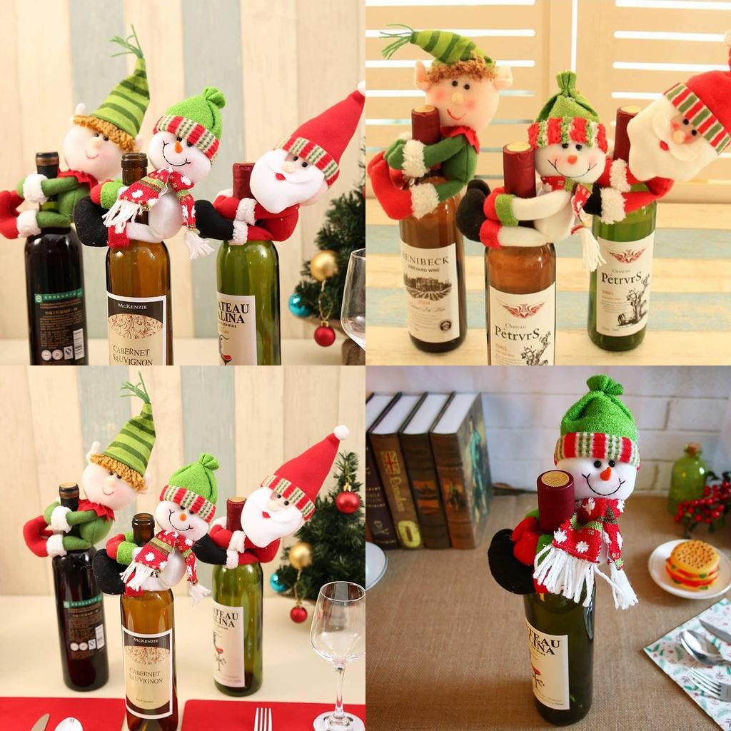 Manchons pour bouteilles de vin Père Noël et Bonhomme de neige avec design cartoon pour décoration de fête de Noël