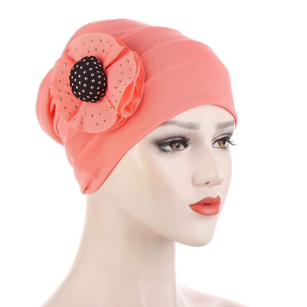 Woman Beautiful Rhinestone Flower Turban Elastic Cloth Head Cap Hat Muslim Women's Hijabs Ladies Bandana Muslim Head Cover