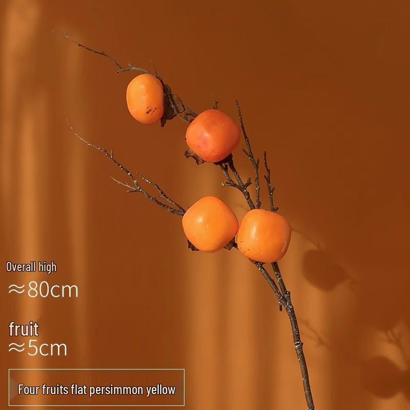 7-Head Persimmon Branch Ikebana Ornament: Artificial Ruyi Persimmon for Living Room or Dried Flower Display