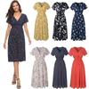 Women Neck V Boho Floral Midi Dress Short Sleeve Summer Beach Sundress Casual