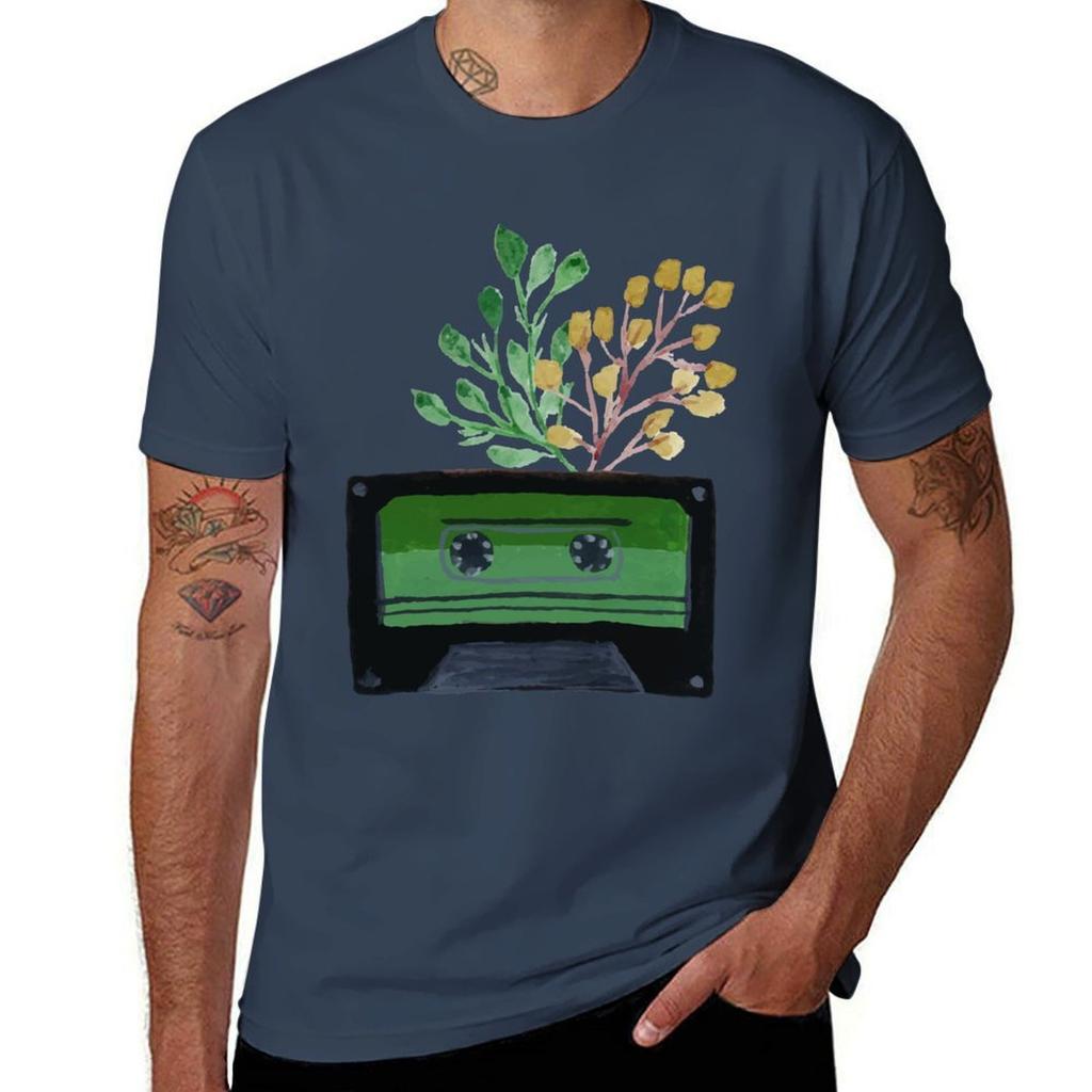 Vintage Paint Radio And Flower Tshirt Antifade Casual Tee Shirt Tshirt