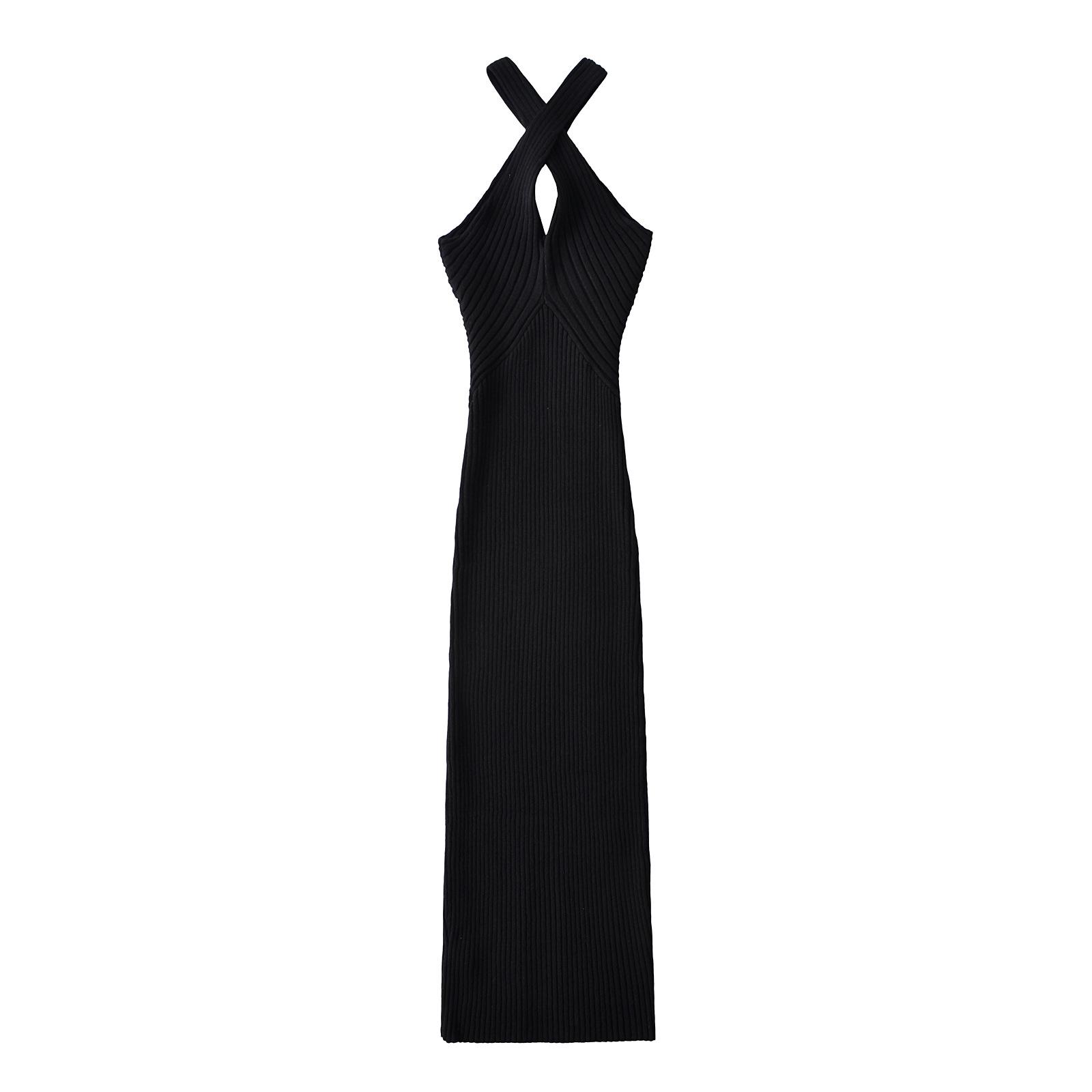 

Elegant Cross Halter Slim Fit Knitted Long Dress - Spring 2025 Medium чорний
