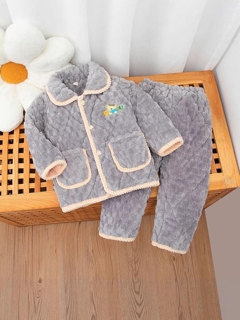 Kids' Winter 3-Layer Quilted Pajamas Coral Fleece Set - Boys, Girls, Babies & Parent-Child Outerwear