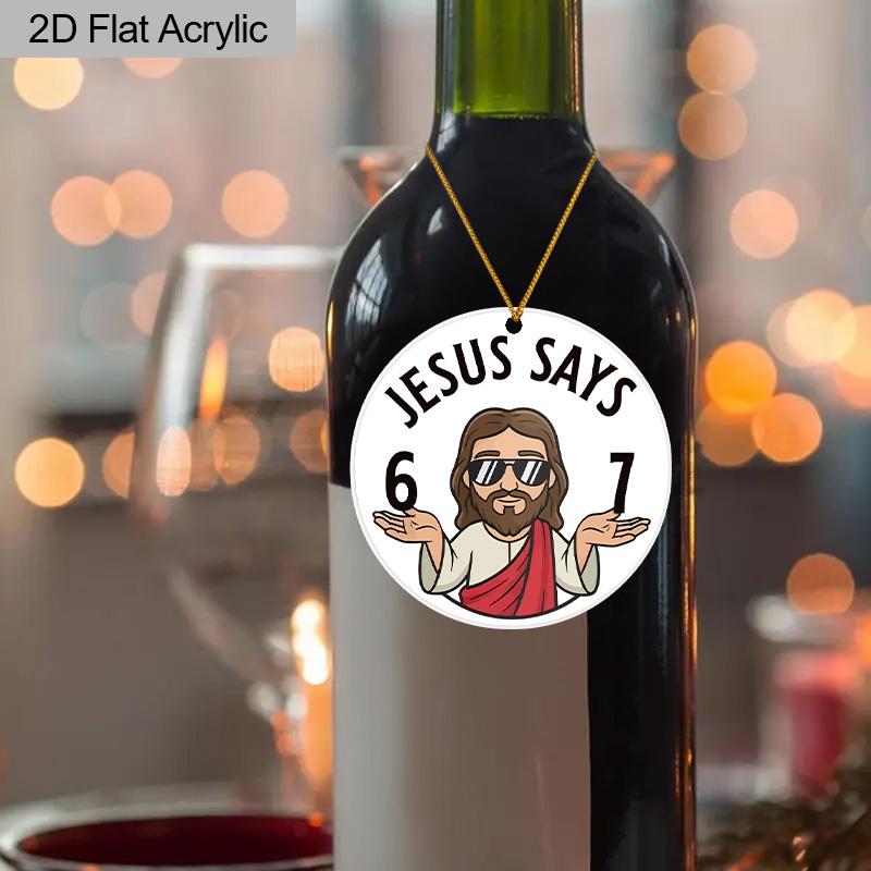 1pc/2pcs 67 Sign, JESUS Says 67 Pattern, Acrylic Pendant with Golden Rope, Party Holiday Decor, Window Pendant Decor, Decor Sign(No Electricity)