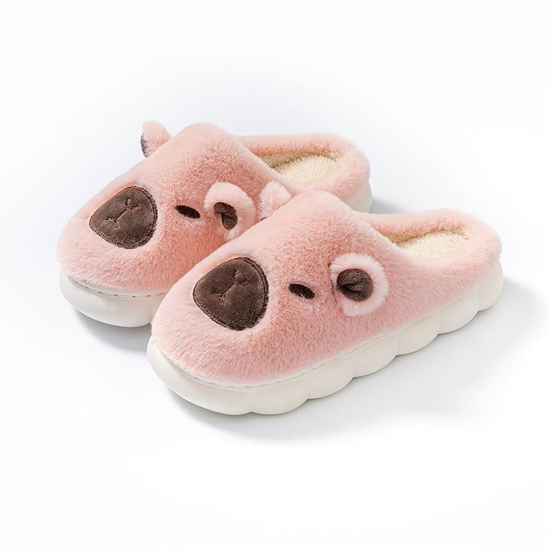 New cotton slippers women's autumn and winter plush non-slip and warm couple cute confinement shoes
