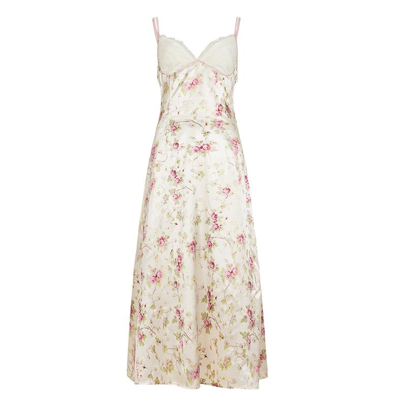 French Lace Patchwork Strapless Satin Camisole Dress - Mid-length Slim-fit, Waist-cinching, Sexy and Stylish Small