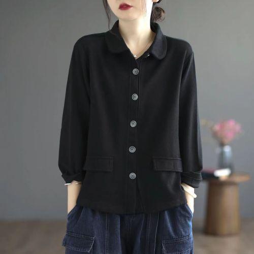 Autumn Blouse Women's Retro Literary Commuter Solid Color Loose Single-breasted Jacket