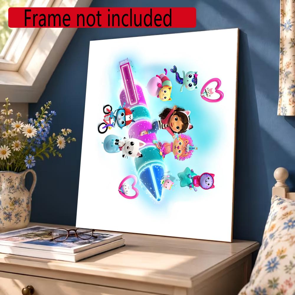 Cartoon Cute Gabbys Diamond Painting Round Diamond Mosaic Rhinestones Diamond Embroidery Craft Kit Wall Decor Without Frame