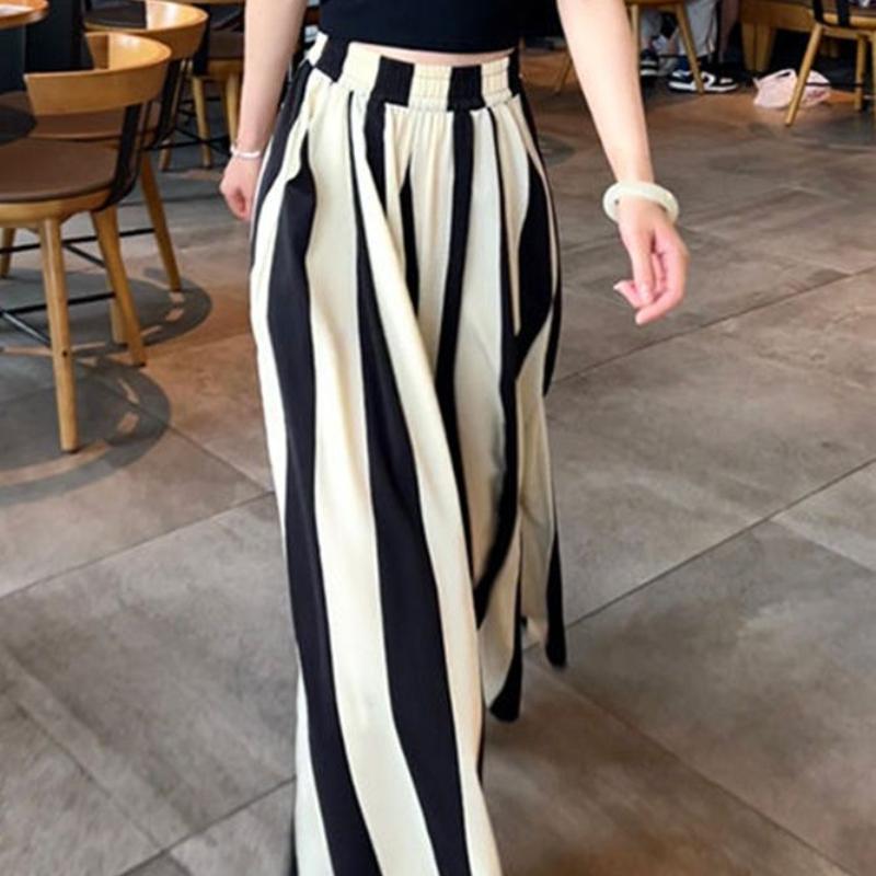 Ledově hedvábné pruhované kalhoty culottes se širokými nohavicemi s ochranou proti slunci Dámské letní tenké zeštíhlující nadměrné velikosti ležérní rychleschnoucí midi culottes