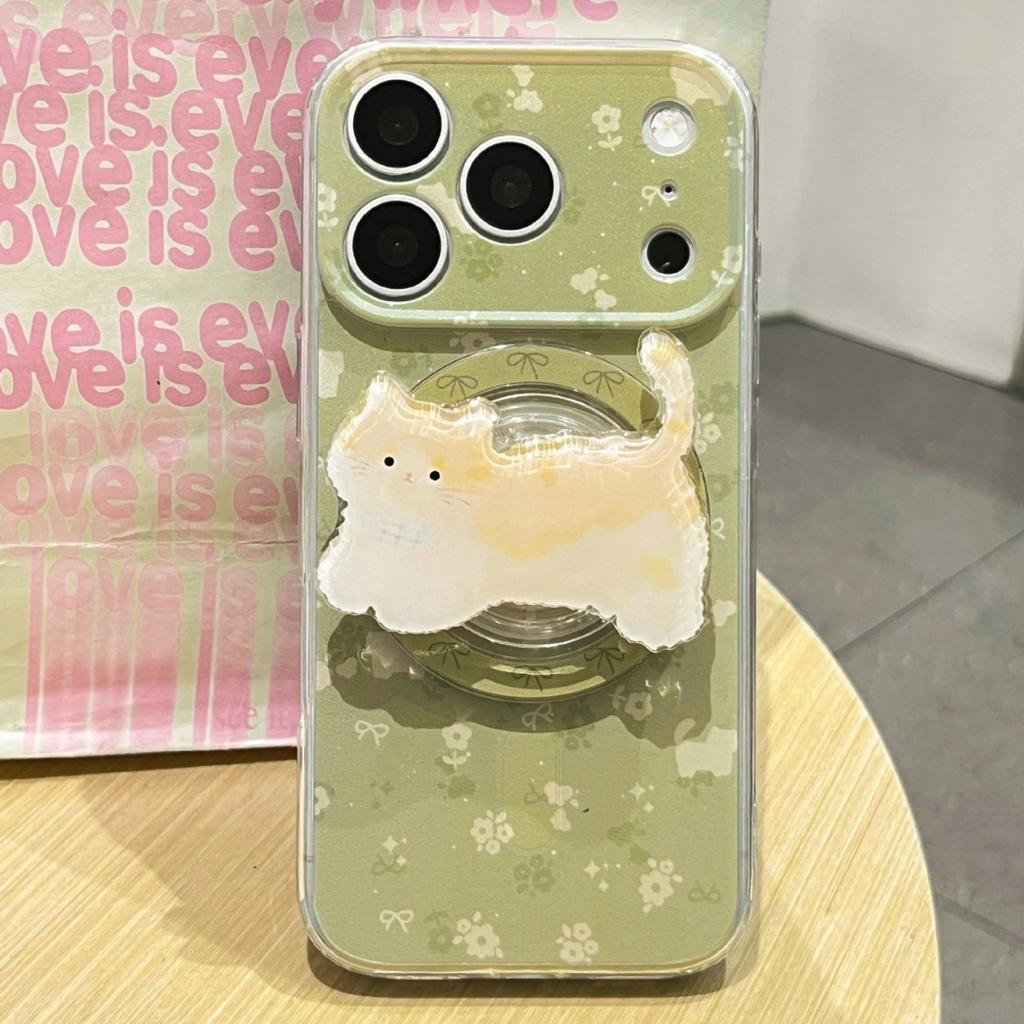 Spring Mobile Phone Case Is Suitable for Iphone17pm Floral Kitten Apple 16/15 Magnetic Suction 14 with Bracket 13/12 Set
