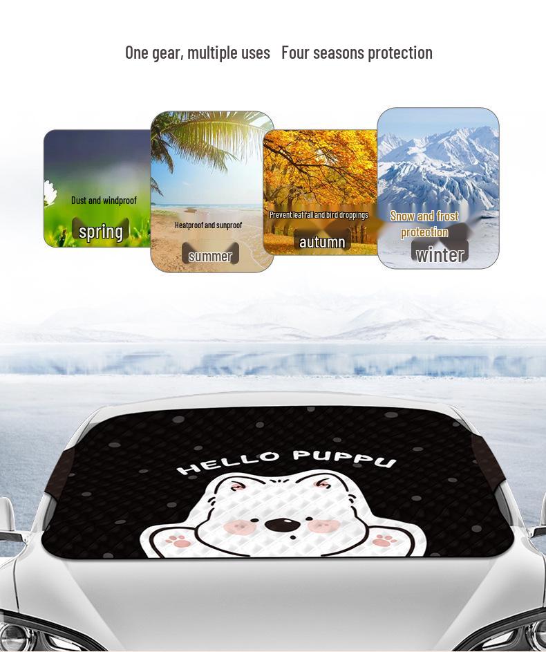 Thickened Cartoon Winter Car Windshield Snow and Sun Cover