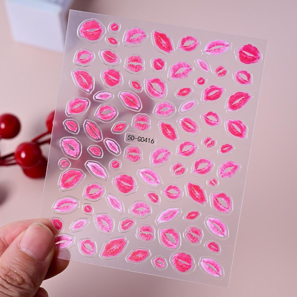 

5D Sexy Red Lips Nail Decal Stickers KISS Love Heart Valentine s Day Self-adhesive Nail Slider DIY Romantic Nail Decor 5pcs