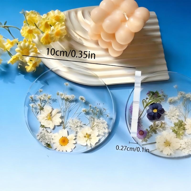 Acrylic Drink Coasters Set Of 4 Colorful Flower Printed Round Cup Mats Table Protectors For Home Office And Party Use