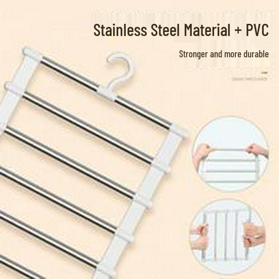 Multi-Layer Stainless Steel Pants Rack with Clips - Space-Saving, No-Trace Foldable Hanger Ladder for Multifunctional Storage