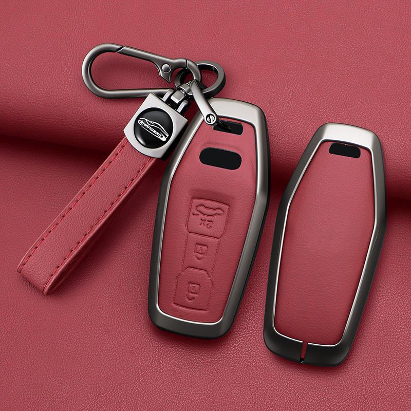 Metal Leather Car Key Case Cover for A3 A5 A5L 2025 Q5 Q6 Q6L A6 A6L 2025 Keychain Remote Protection Bag Shell