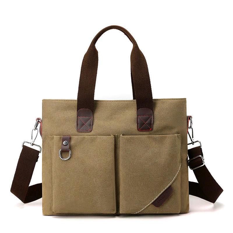 

Мужская многофункциональная холщовая сумка-тоут - на плечо и через плечо, большой вместимости для деловых поездок. хаки