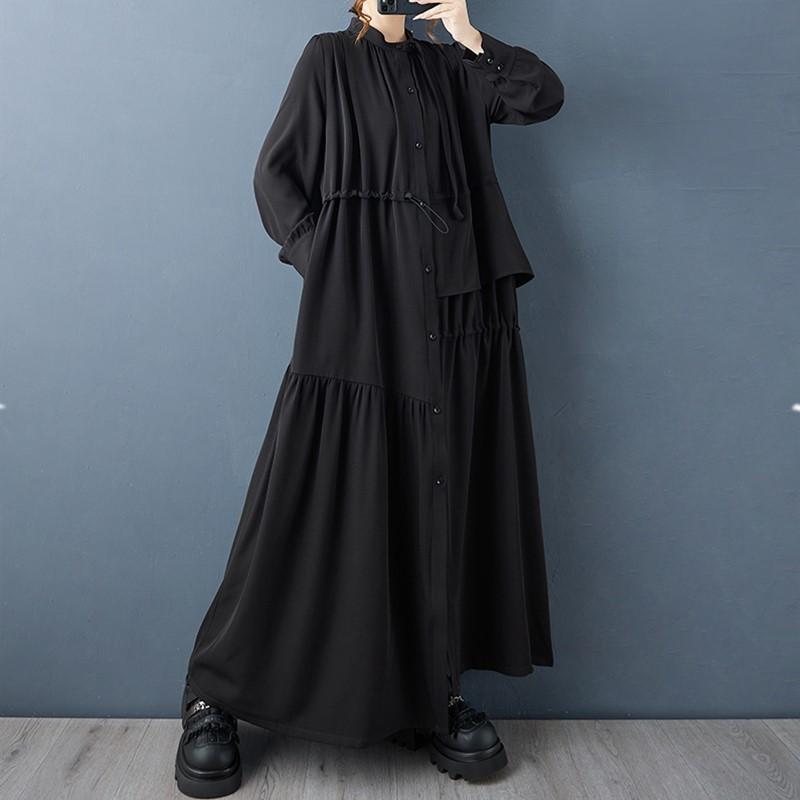 

Платье-рубашка винтажное черное большого размера с длинным рукавом для женщин, повседневное свободное, весна-осень