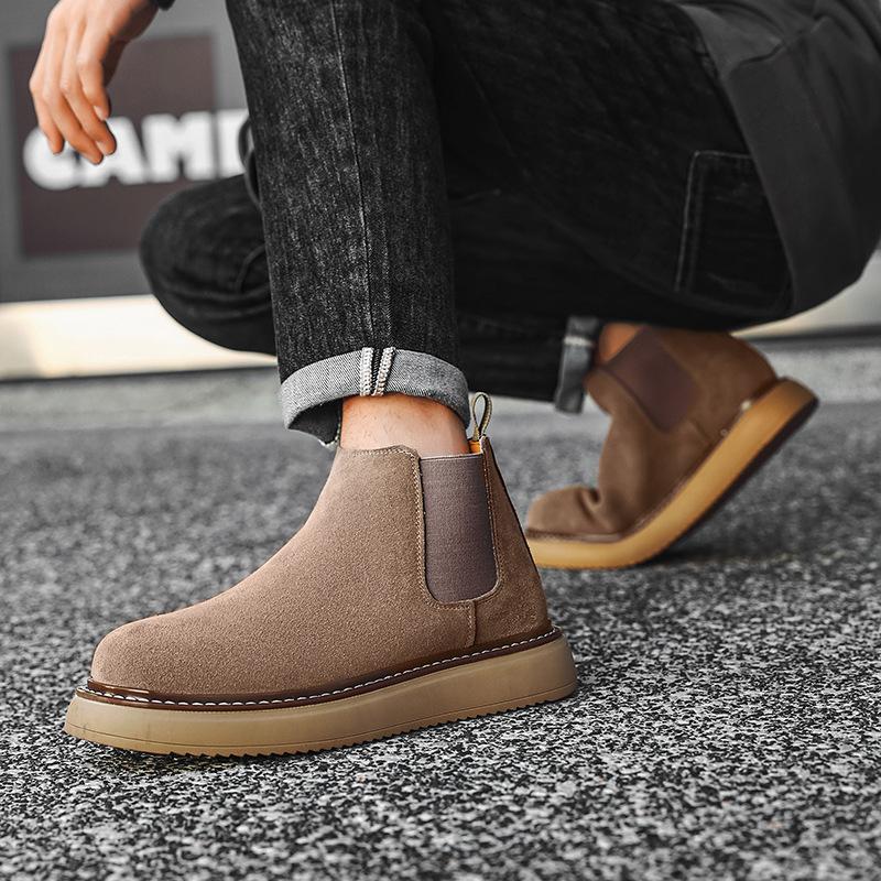 Pánské chelsea boty 2025 podzim a zima nové středně vysoké britské krátké boty matná hovězí kůže martinky pánské