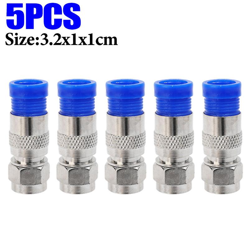 5/50x RG6 Compression Connectors Waterproof F Connector with Blue Insulation Sleeves for Secure Electric Cable Joining Supplies