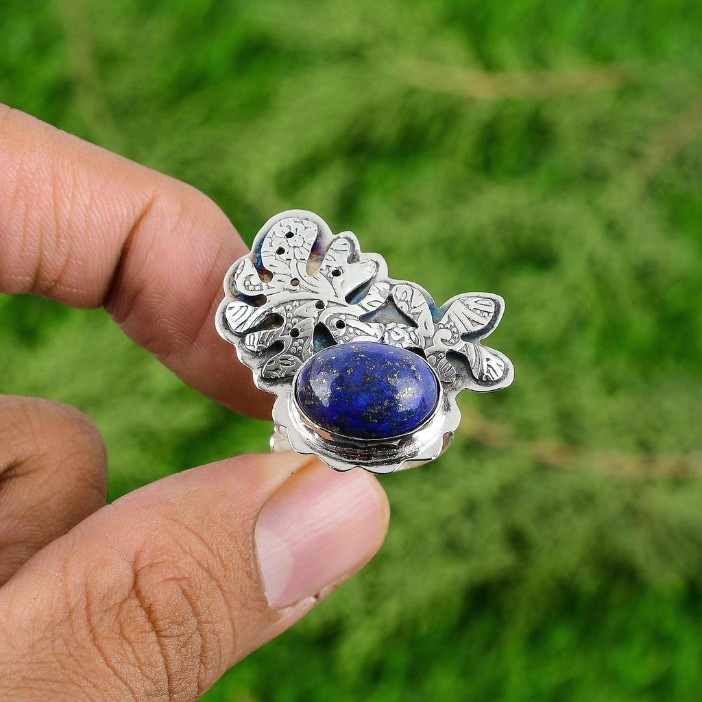 Mothers day Sale Sterling Silver Lapis Lazuli Gemstone Solitaire Ring Jewelry