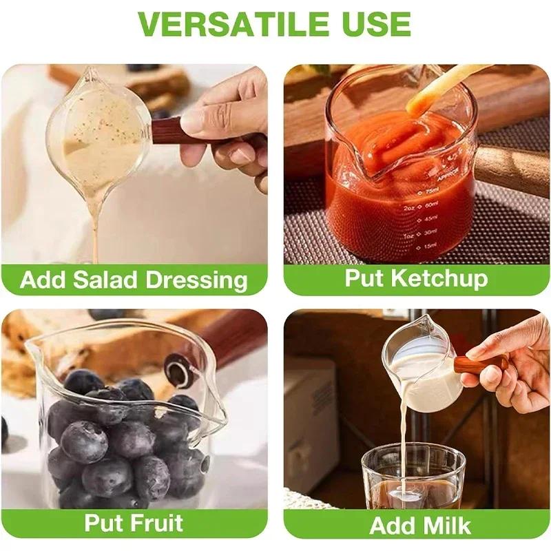 75ML Espresso Measuring Cup Wooden Handle Cup with Scale High Borosilicate Double Mouth Milk Latte Coffee Measure Mug Glass