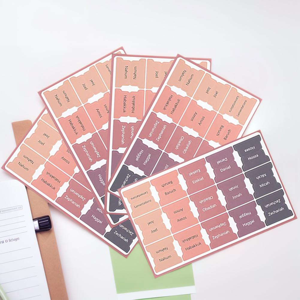 5 Sheet Bible Index Label Sticker Self-adhesive Paper Tabs Bible Index Tabs Large Print Laminated Bible Tabs for Study Reading