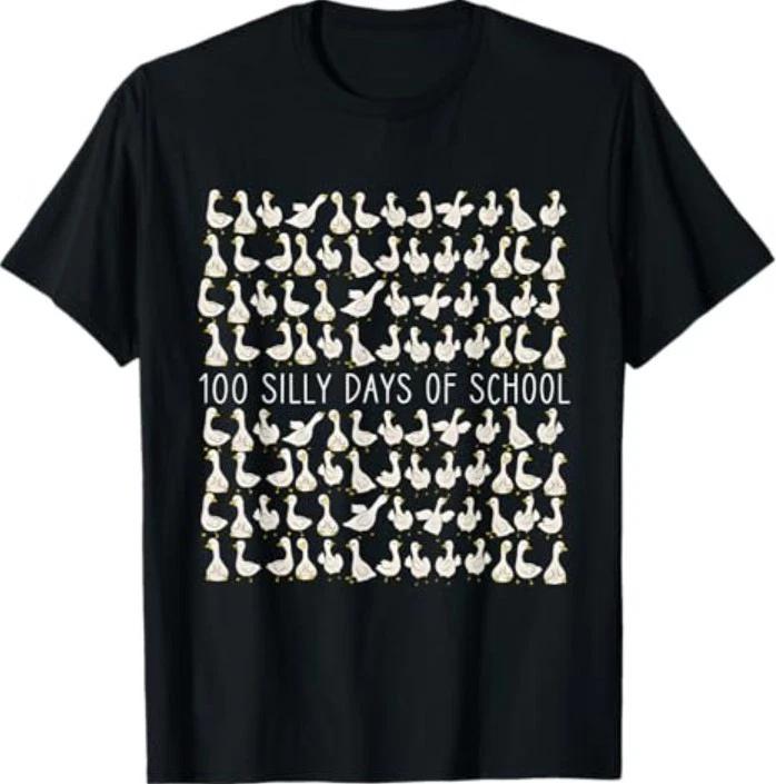 100 Days of Silly Gooses Funny 100th Day of School Teacher T-Shirt M