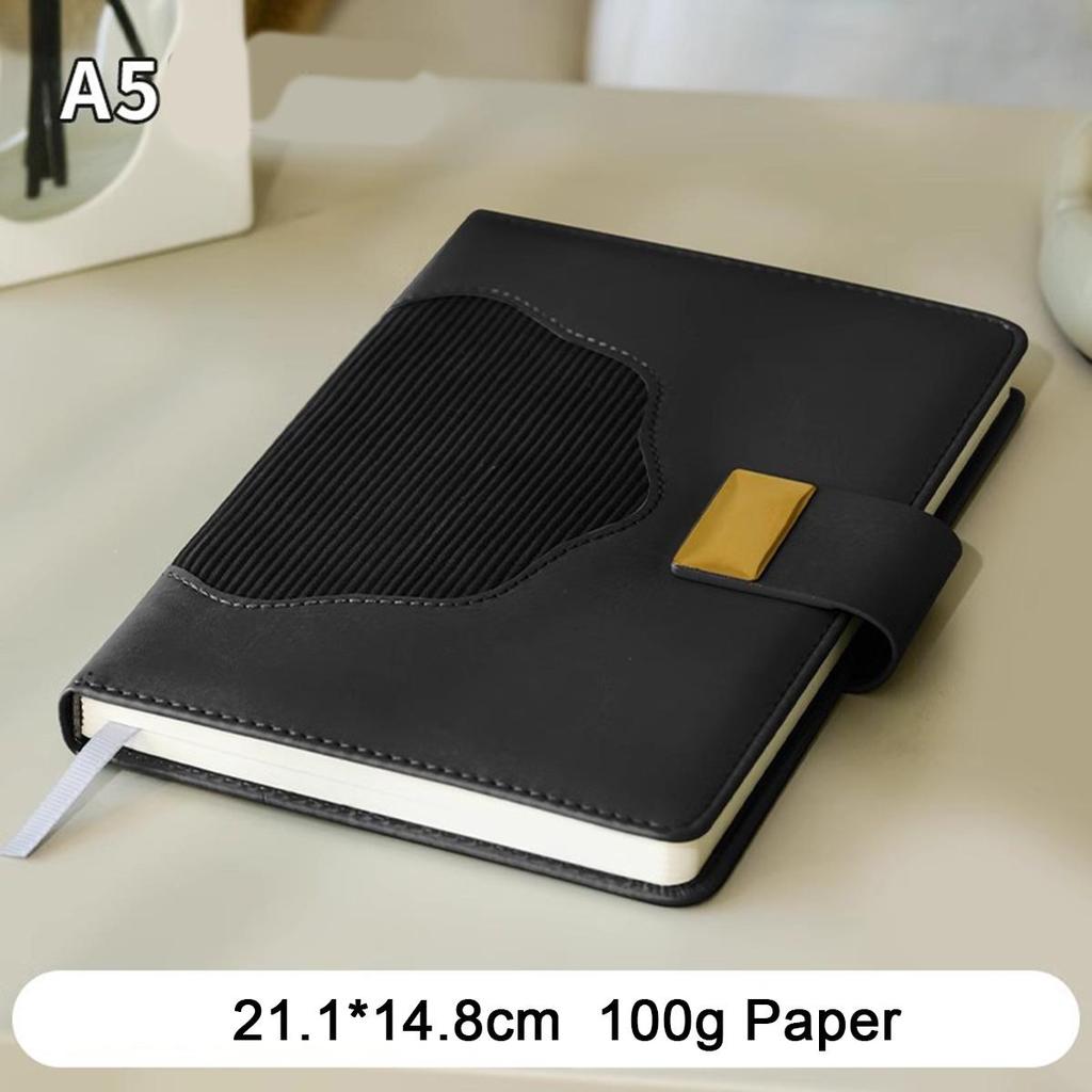 A5 Thick Leather Notebook, Buckle Business Notepad, Meeting Record Book, Travel Log, Student Diary, Excerpt Book, 100 sheets 200 pages