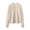 Women's Pure Cashmere Stripe Knit Polo Collar Cardigan Sweater - Autumn/Winter Long Sleeve