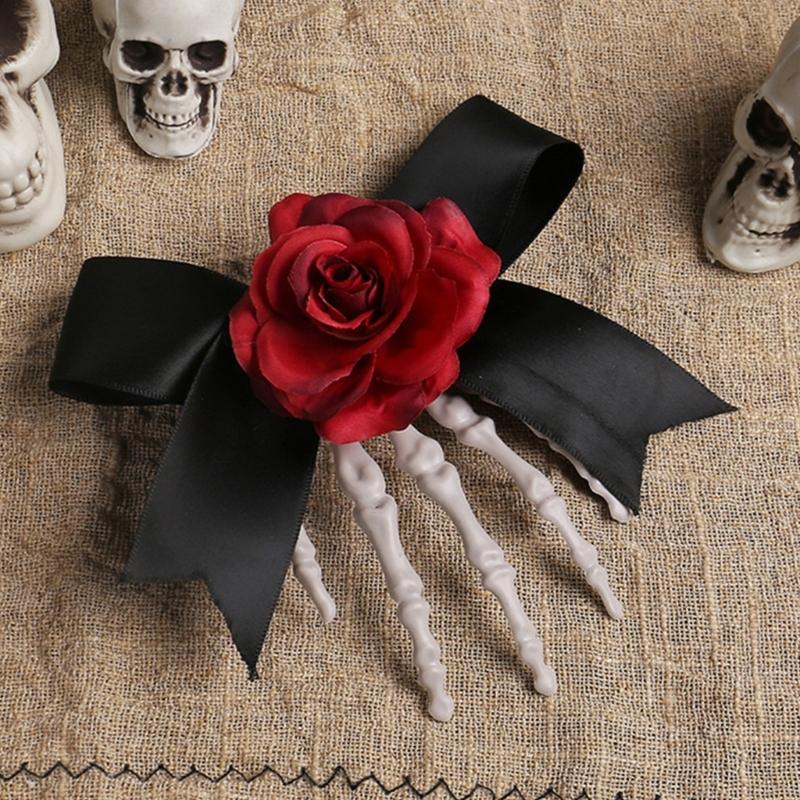 1pc Lightweight Gothic Skeleton Hand Hairpin Rose Design Secure Hold Accessories For Haunted Event