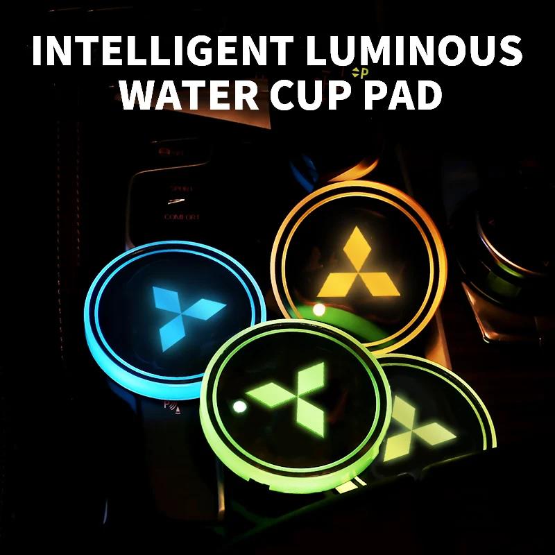 7 Colori Luce LED Portabicchieri per Auto Tappetini Luce d'Atmosfera per Mitsubishi Asx Lancer Pajero 4 Outlander Xl l200 EX10 X Colt Pajero