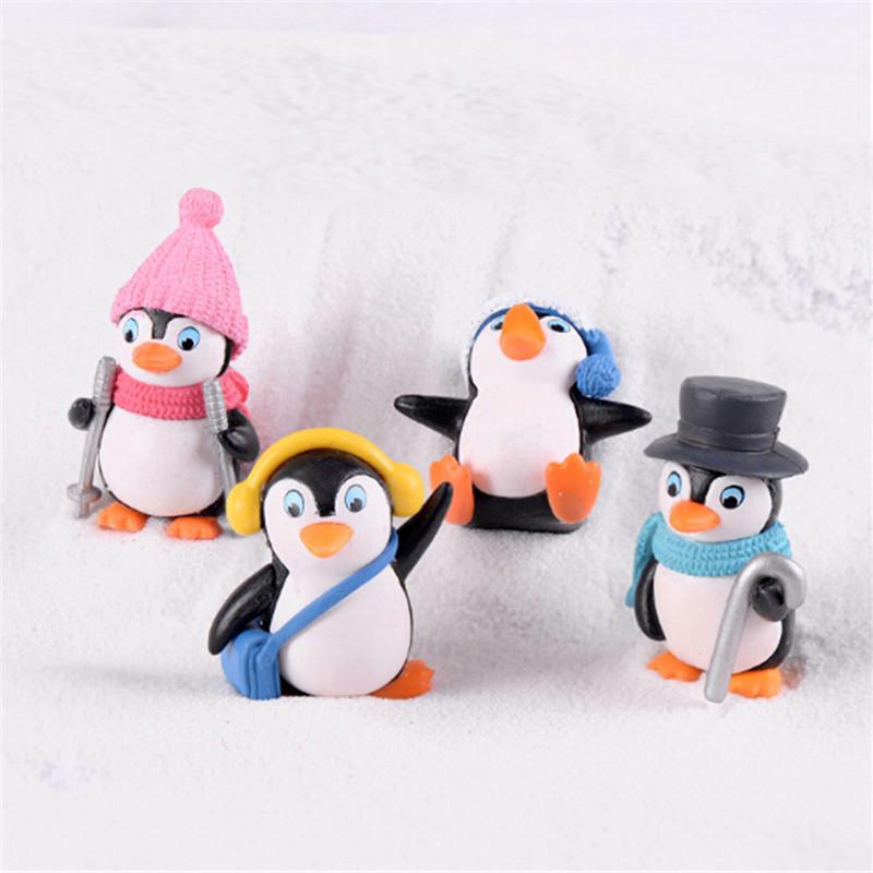 4Pcs Mini Winter Penguin Fairy Garden Moss Miniatures Decoration Dollhouse Decor
