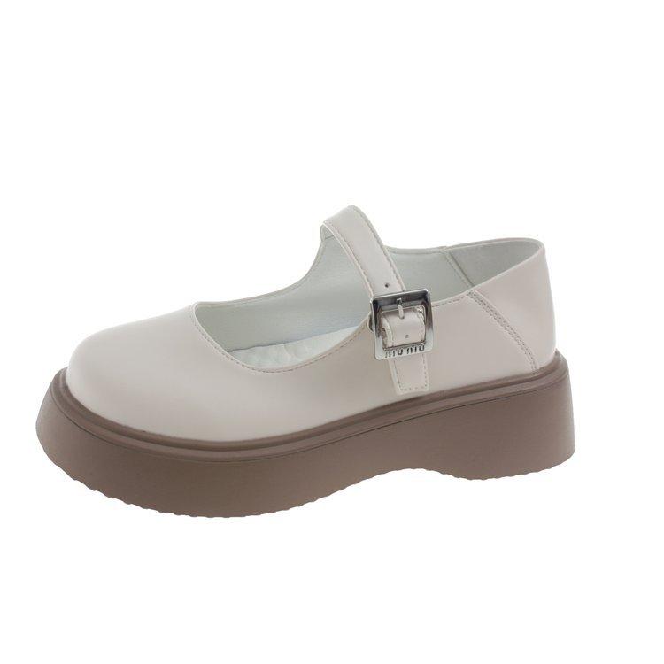 Mary Jane women's shoes 2025 new summer British small leather shoes round head one-word buckle belt thick sole shallow mouth single shoes children