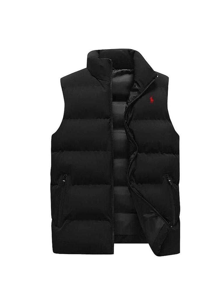 Men's Windproof Stand Collar Cotton Vest - Warm, Velvet-Lined, Casual Hong Kong Style for Autumn/Winter