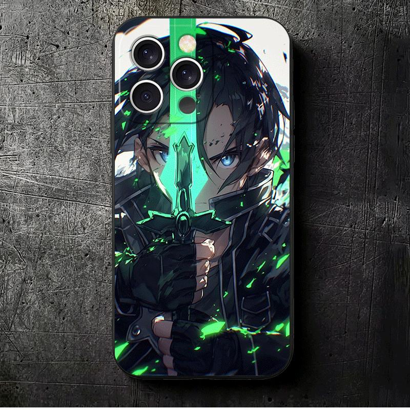 

S-Sword O-Online SAO Kirito Soft Phone Case for iPhone 16 16E 17 Air 15 Pro Max 14 Plus 13 Mini 11 12 7 Black Cover Back Shell iPhone 12 Pro Max
