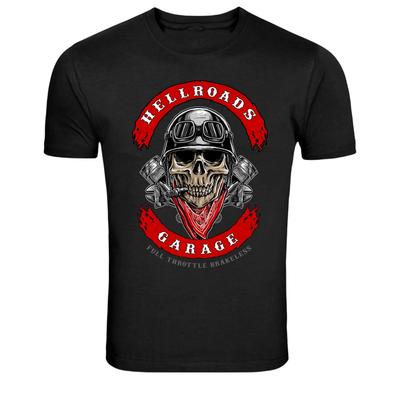T-Shirt Grafica Teschio Biker Meccanico Hellroads Garage