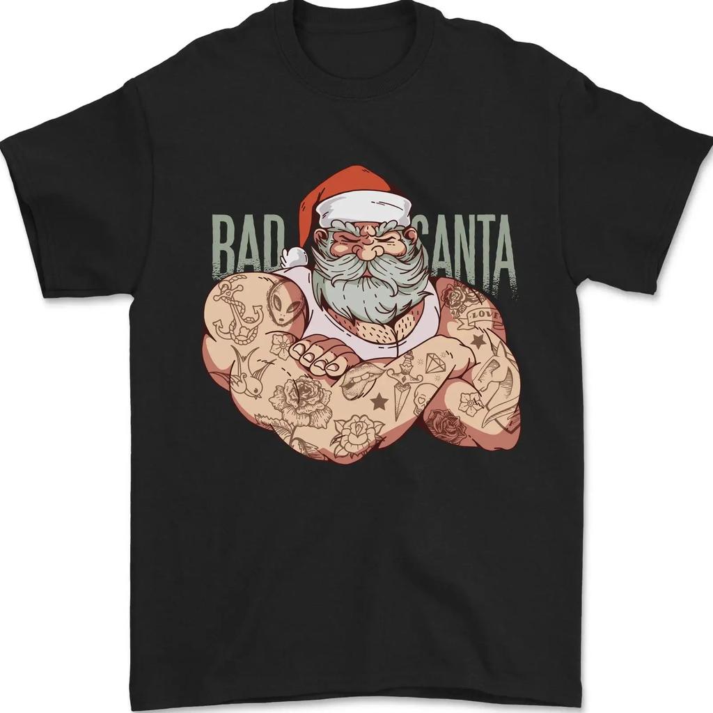 Bad Santa Christmas Tattoo Xmas Biker Gym Unisexs T Shirt 100 Cotton Vintage Versatile Designer Clothes Comfortable