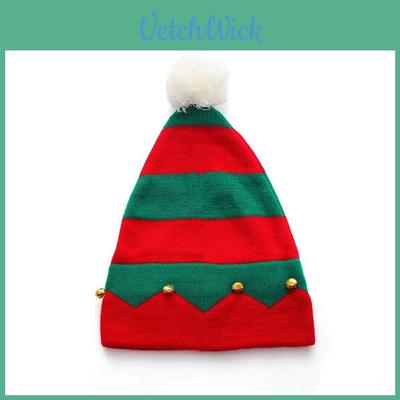 Chapéu de Tricô Listrado de Natal para Adultos e Crianças com Sino Para Aquecimento de Inverno da Família