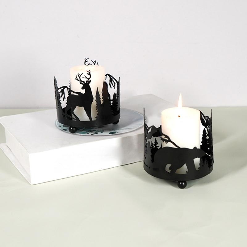 Metalowy świecznik z motywem leśnym Unikalny design Świecznik w kształcie zwierzęcia Stwórz ciepłą, przyjazną atmosferę Świecznik