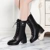 New Women'S British Style Fashion Boots - Black Lace-Up Chunky Heel Ankle Boots With Side Zipper, Trendy Fall/Winter  Boots