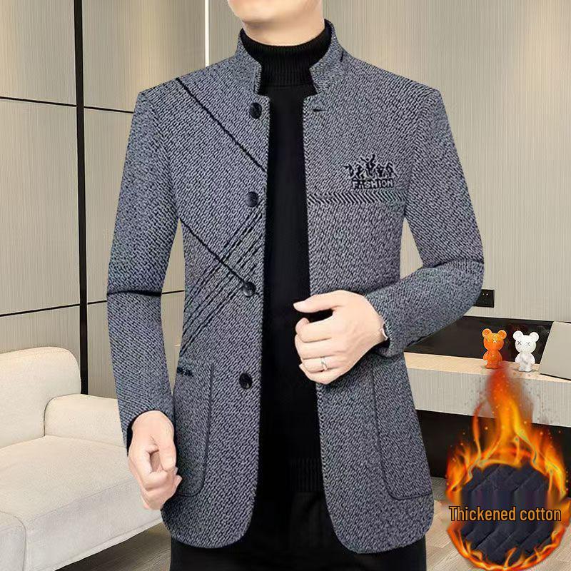 Exklusiv für Südostasien: Herren mittellange Wolljacke mit Stehkragen für Business Casual im Herbst/Winter