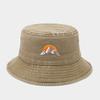 1 "sunrise" printed washed retro sunshade embroidered fisherman hat outdoor fashion accessory, made of polyester fabric