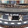Bohemian Bracelet Braided Multi-Layered Faux Leather Rope Casual with Square