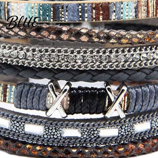 Bohemian Bracelet Braided Multi-Layered Faux Leather Rope Casual with Square