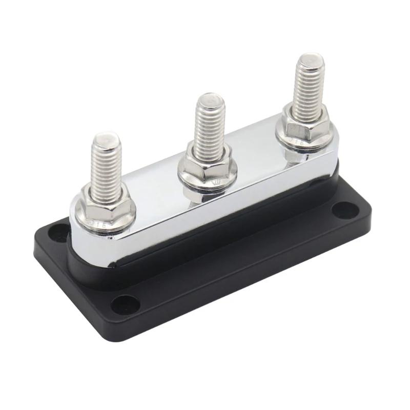 600A Bus Bar 3-Stud (3/8") M10 High Current Copper Busbar Terminal Block Battery Ground Distribution Block DC 12-48V with Cover