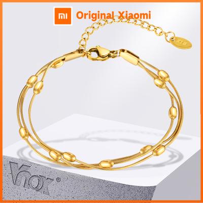 Vnox Stainless Steel Oval Beads Bracelets, Women Gold Plated Snake Chain Bracelets, Trendy 3 Layers Stacked Chain Bracelets